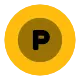Logo circolare giallo con la lettera P nera al centro